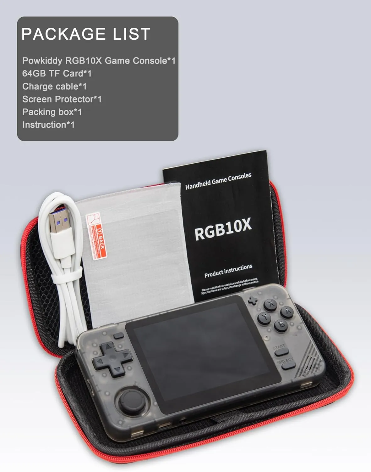 Powkiddy RGB10X Handheld Game Console – 8000  Games, 3.5" IPS Screen, 2800mAh Long Battery Life, 64-Bit System (Black Transparent)