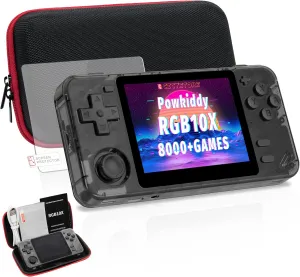 Powkiddy RGB10X Handheld Game Console – 8000  Games, 3.5" IPS Screen, 2800mAh Long Battery Life, 64-Bit System (Black Transparent)