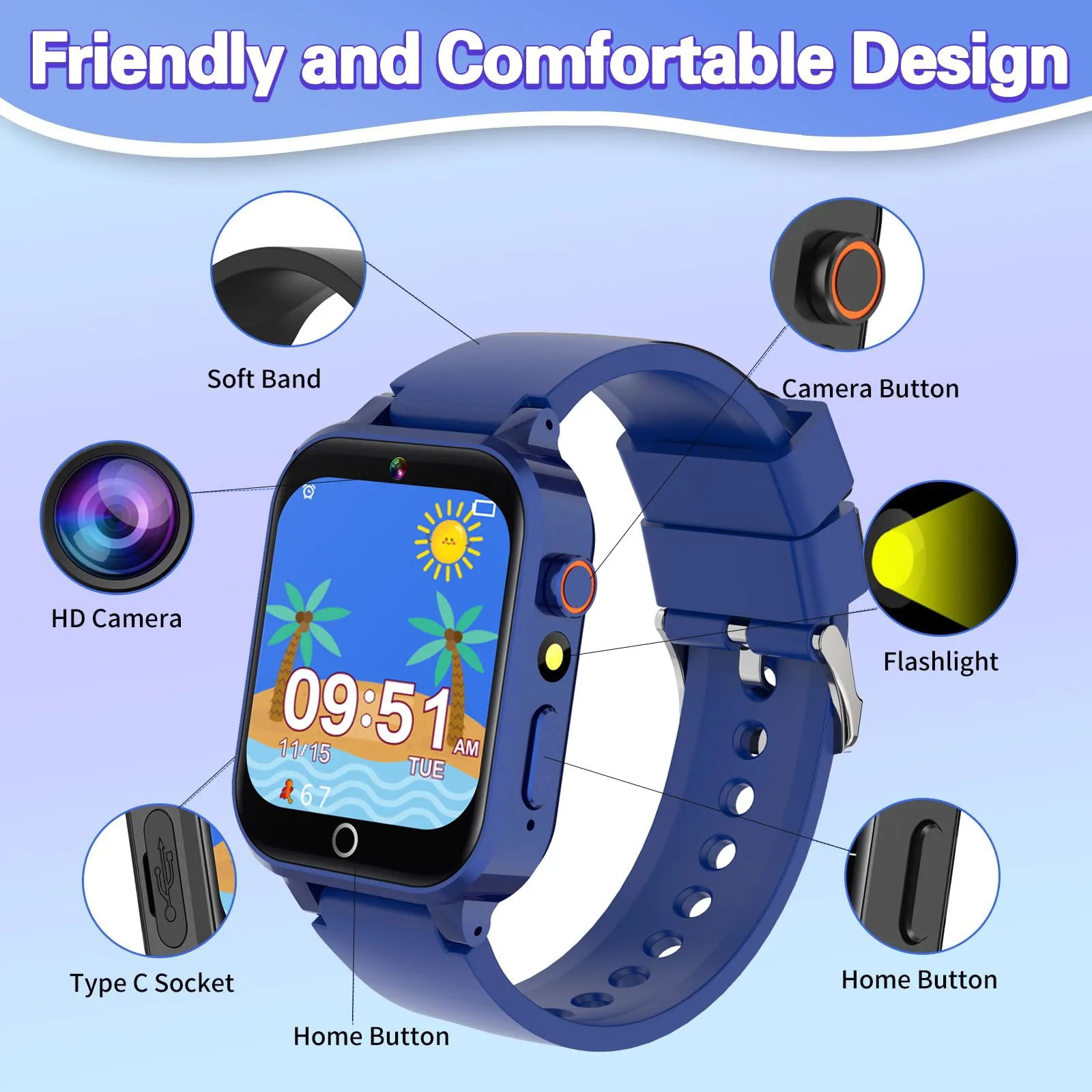 Premium 4G Kids Smartwatch – Video Call, GPS Tracking, IP67 Waterproof, 8GB ROM, Health Monitoring, Wi-Fi, Voice & Video Calls, Android Compatibility