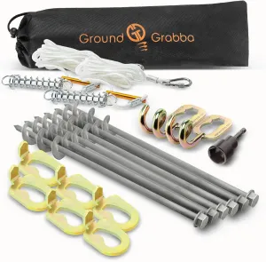 Pro 1 Camping Kit | Stakes (6), Pigtail Hooks (2), Spring Ropes (2), Hex Driver (1), Fangs (6), Medium Drawstring Bag (1)