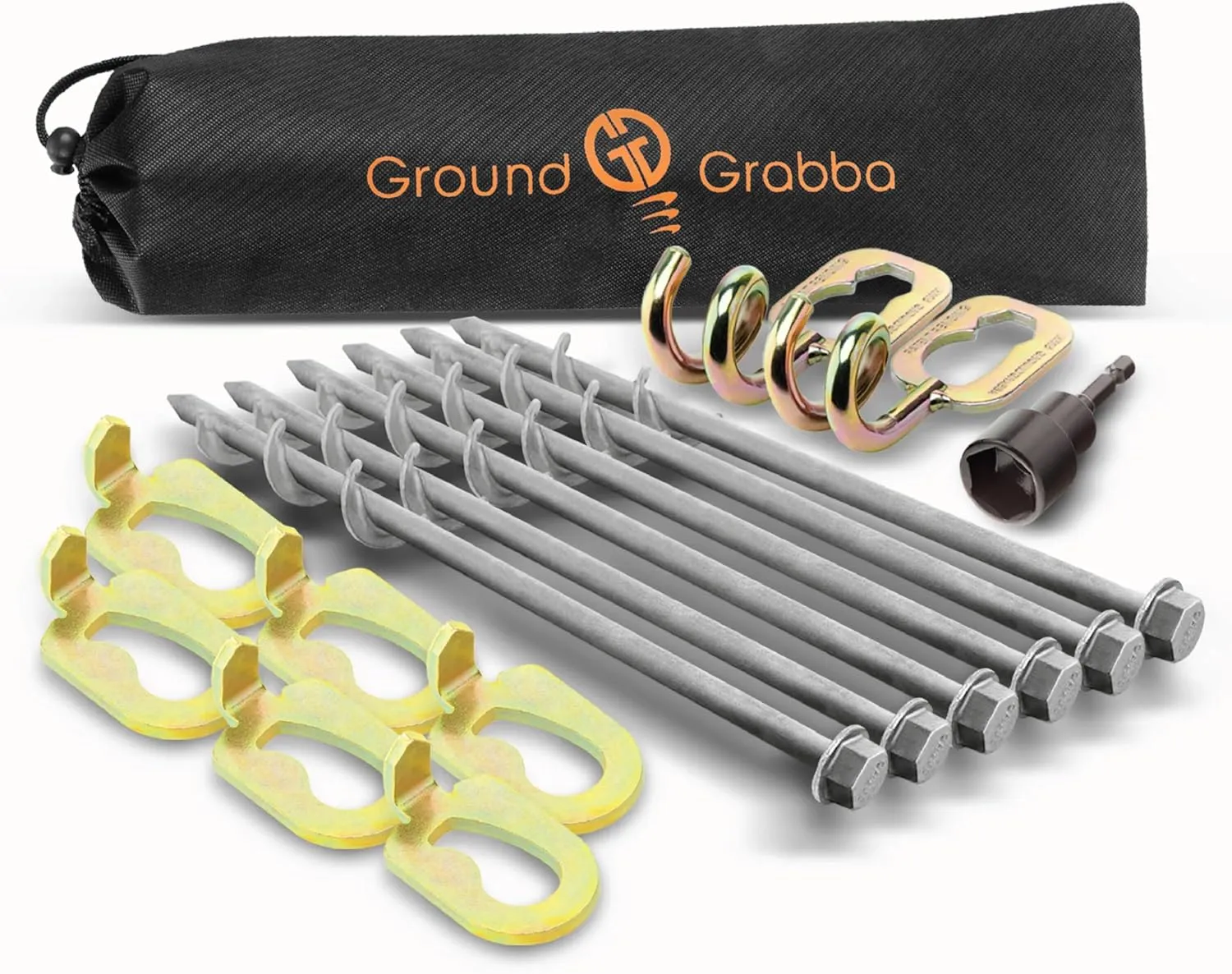 Pro Camping Kit | Stakes (6), Pigtail Hooks (2), Hex Driver (1), Fangs (6), Medium Drawstring Bag (1)