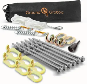 Pro Camping Kit | Stakes (6), Pigtail Hooks (2), Spring Ropes (2), Hex Driver (1), Fangs (6), Medium Drawstring Bag (1)