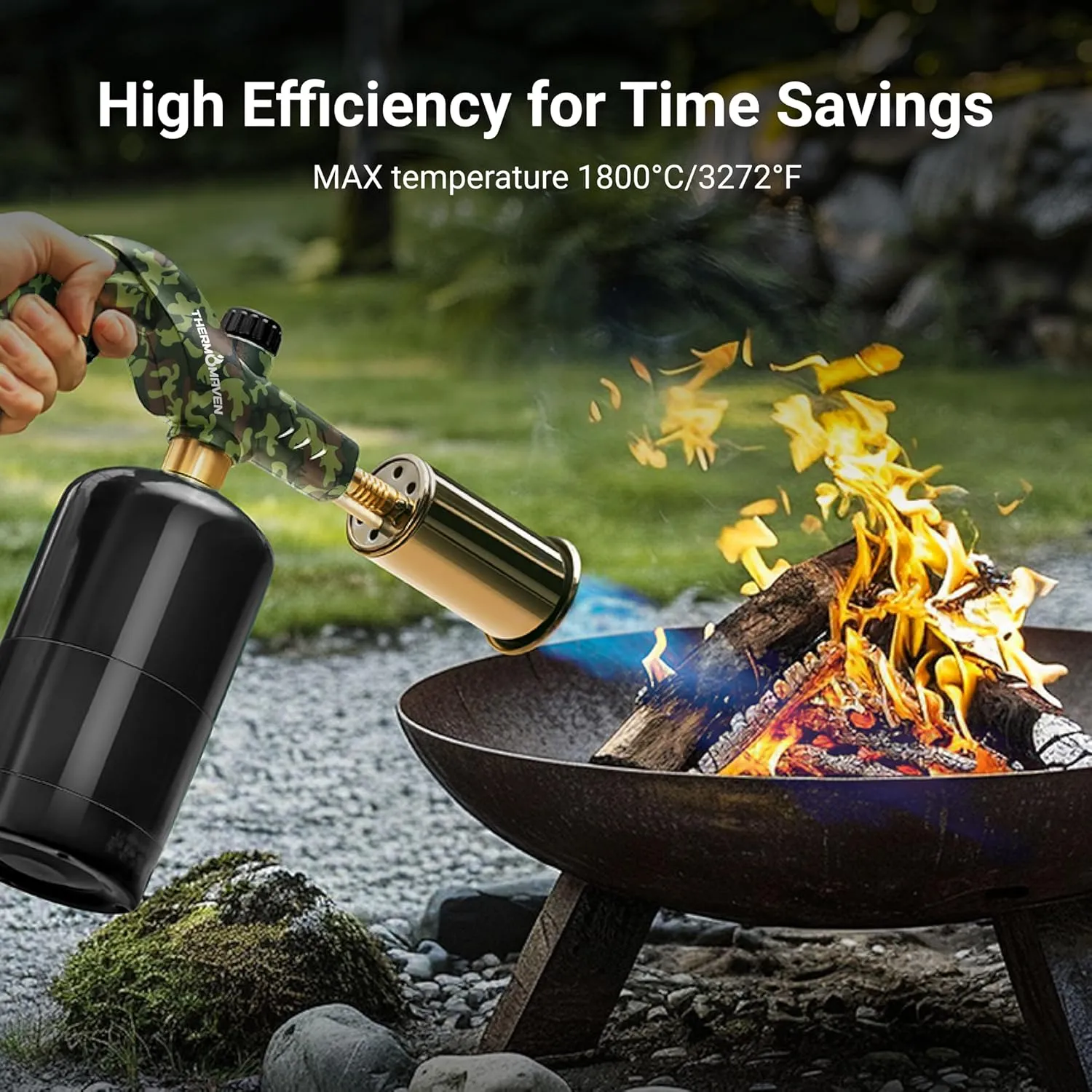 Propane Torch Lighter, Cooking Torch Gun, Charcoal Lighter, Flame Thrower Adjustable Kitchen Food Torch Head, Refillable Blow Torch for Grill, Sous Vide, BBQ (Gas Tank Not Included)