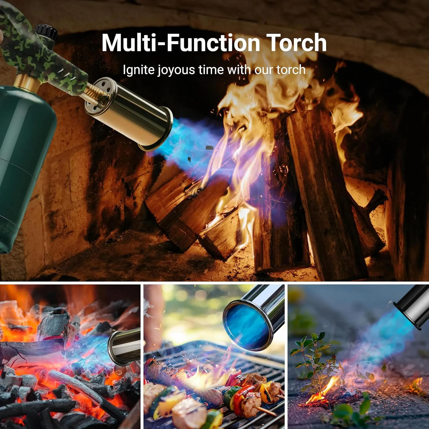 Propane Torch Lighter, Cooking Torch Gun, Charcoal Lighter, Flame Thrower Adjustable Kitchen Food Torch Head, Refillable Blow Torch for Grill, Sous Vide, BBQ (Gas Tank Not Included)