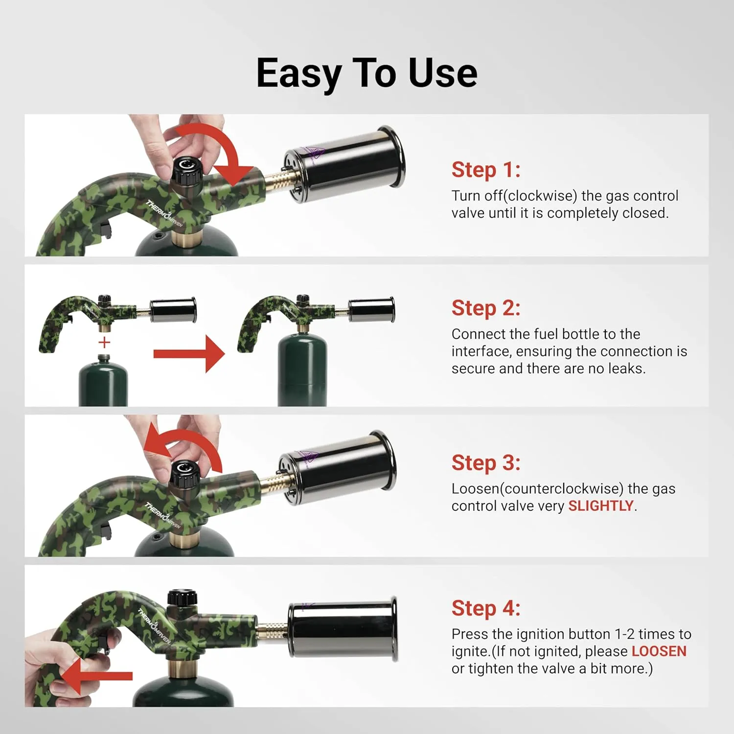 Propane Torch Lighter, Cooking Torch Gun, Charcoal Lighter, Flame Thrower Adjustable Kitchen Food Torch Head, Refillable Blow Torch for Grill, Sous Vide, BBQ (Gas Tank Not Included)