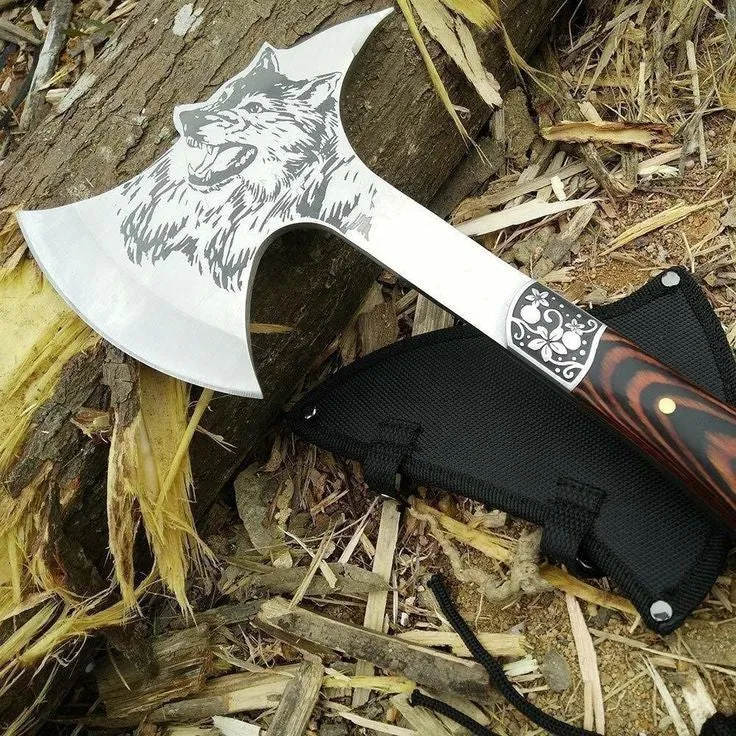  "Artisan Handmade Carbon Steel Hunting Axe with Rosewood and Iron Handle"
