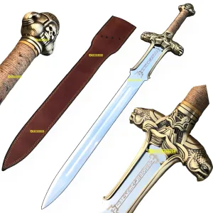 "Conan Sword" Handmade Conan Atlantean Sword 1095 Carbon Steel Brass Fittings, Brown with Leather Sheath Viking sword - dark- conan sword real viking (Conan Atlantean Sword (BRASS))