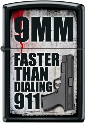 "Faster Than Dialing 911" Refillable Zippo Lighter
