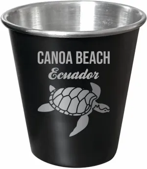 R and R Imports Canoa Beach Ecuador Souvenir Engraved 2 oz Black Matte Shot Glass Turtle Design 4-Pack with Gift Bag