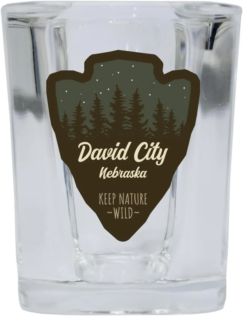 R and R Imports David City Nebraska Camping Souvenir 2 Oz Shot Glass Square Base Arrowhead Design 4 Pack