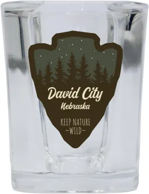 R and R Imports David City Nebraska Camping Souvenir 2 Oz Shot Glass Square Base Arrowhead Design 4 Pack