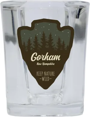 R and R Imports Gorham New Hampshire Camping Souvenir 2 Oz Shot Glass Square Base Arrowhead Design 4 Pack