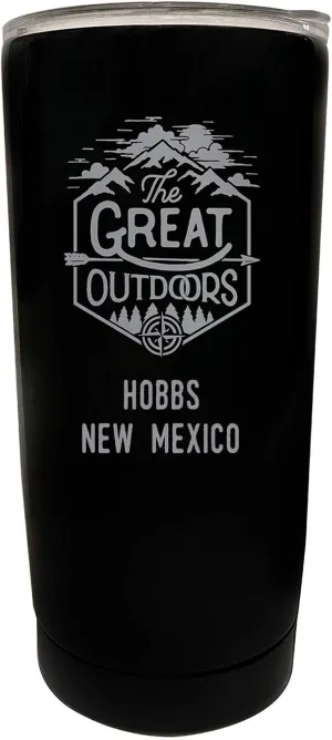 R and R Imports Hobbs New Mexico Etched 16 oz Stainless Steel Insulated Tumbler Outdoor Adventure Design Black.