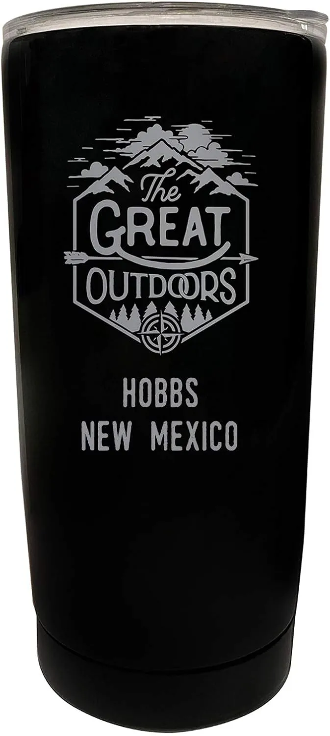 R and R Imports Hobbs New Mexico Etched 16 oz Stainless Steel Insulated Tumbler Outdoor Adventure Design Black.