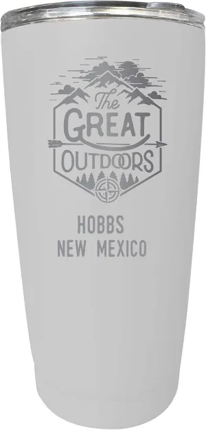 R and R Imports Hobbs New Mexico Etched 16 oz Stainless Steel Insulated Tumbler Outdoor Adventure Design White White.