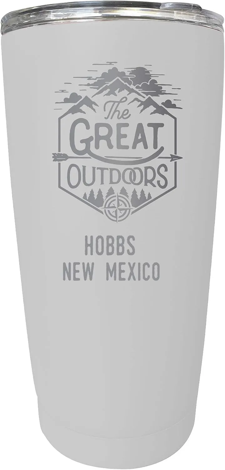R and R Imports Hobbs New Mexico Etched 16 oz Stainless Steel Insulated Tumbler Outdoor Adventure Design White White.