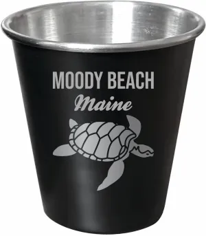 R and R Imports Moody Beach Maine Souvenir Engraved 2 oz Black Matte Shot Glass Turtle Design 4-Pack with Gift Bag