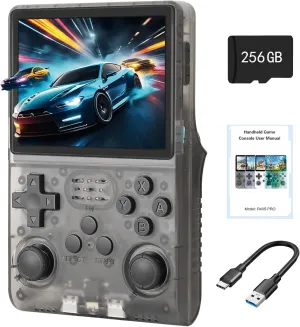 R40S Pro  Handheld Game Console, 30000 in 1 Games Mini Retro Video Console, 3.5-Inch IPS Screen,256GB TF Memory Memory,Built in 45  Emulators,3800mAh Battery (Transparent Black 256G)
