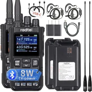 Radtel RT-900 8W Multi-Band Ham Radio Handheld Walkie Talkie with Noise Reduction, 256 Channels VHF/UHF Two-Way Radio, NOAA, 2200mAh Battery, Frequency Seek, Aviation, App-Programming