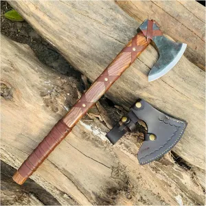 Ragnar Lothbrok Viking Battle Axe with Forged Carbon Steel Blade, Handcrafted Rose Wood Handle with Leather Wrap, Decorative Leather Sheath | Perfect Viking Gifts for Men | Antique Axes