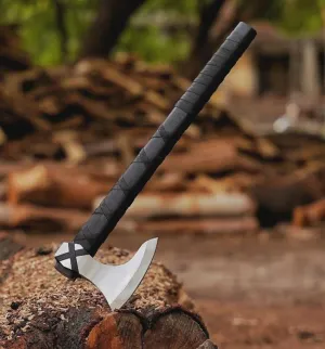 Ragnar Viking Axe – 20" Hand Forged Carbon Steel | Camping & Survival Tool with Rosewood Handle & Leather Wrap | Norse Heritage Gift for Him