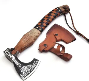 R&S Industries Custom Gift Forged Carbon Steel Viking Axe with Rose Wood Shaft, Viking Bearded Camping Axe, Best Birthday for Him