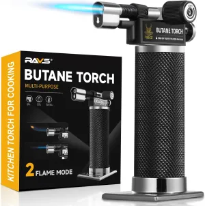 RAVS Butane Torch Lighter, DUAL Flame Mode Kitchen Torch, Refillable Cooking Torch Gun, Creme Brulee Torch Lighter, Blow Torch for Cooking, Welding, Mini Torch Soldering Torch, Butane is Not Included