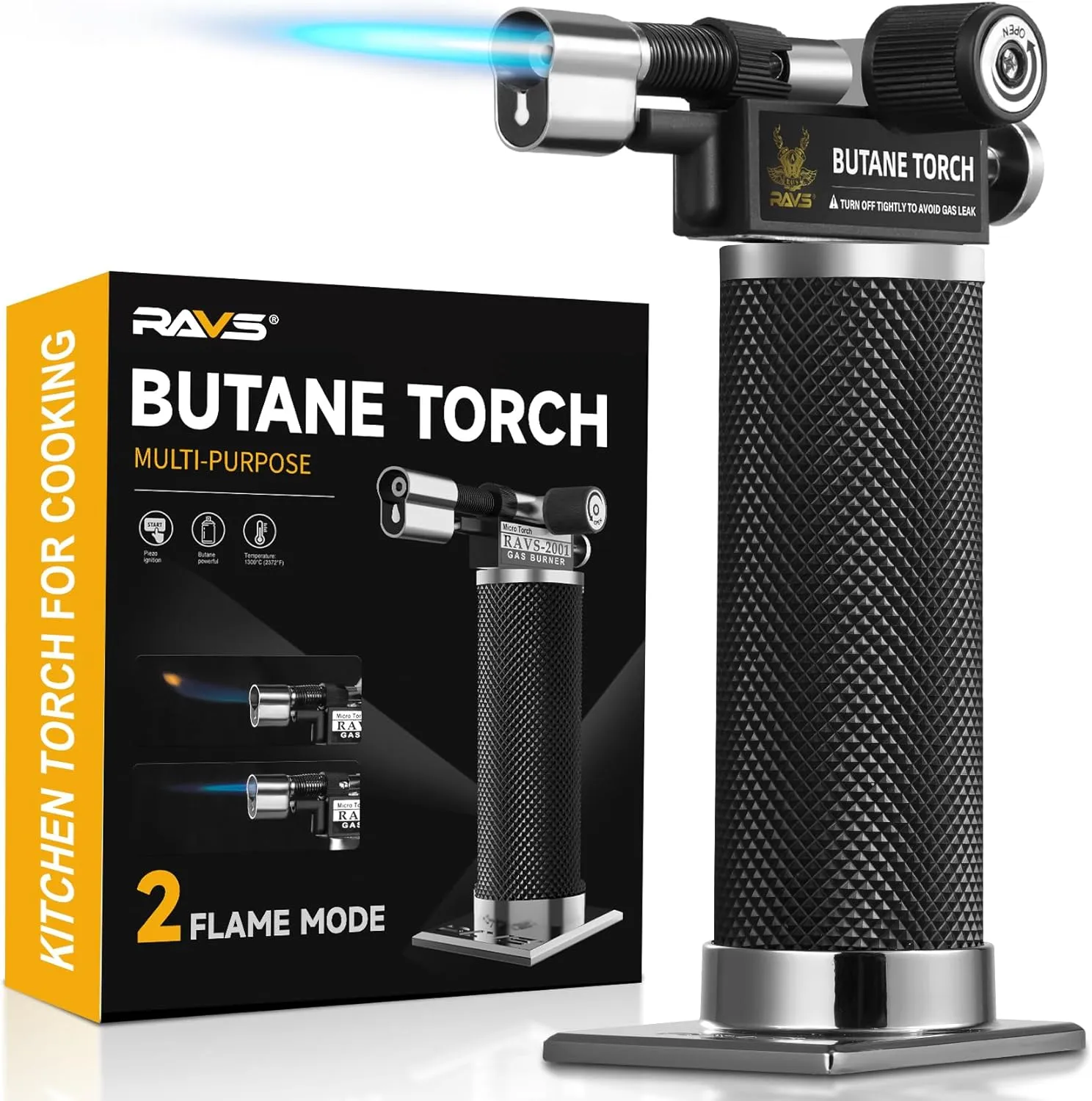 RAVS Butane Torch Lighter, DUAL Flame Mode Kitchen Torch, Refillable Cooking Torch Gun, Creme Brulee Torch Lighter, Blow Torch for Cooking, Welding, Mini Torch Soldering Torch, Butane is Not Included
