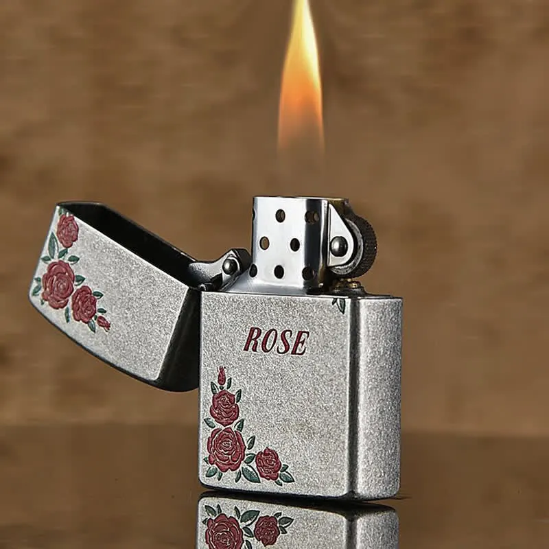 Red Rose Flower Artwork Refillable Kerosene Lighter