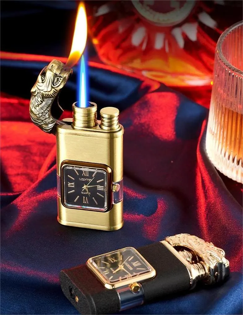 Refillable Dragon Design Fancy Watch Lighter | Best Quality Watch Lighter | Dual Flame Lighter | Lighter With Metal Body ( Random Color ) ( Without Box )