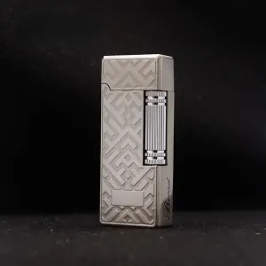 Refillable Metal Side Slip Lighter - Flint Butane Pocket Lighter in Assorted Colors Pattern Silver