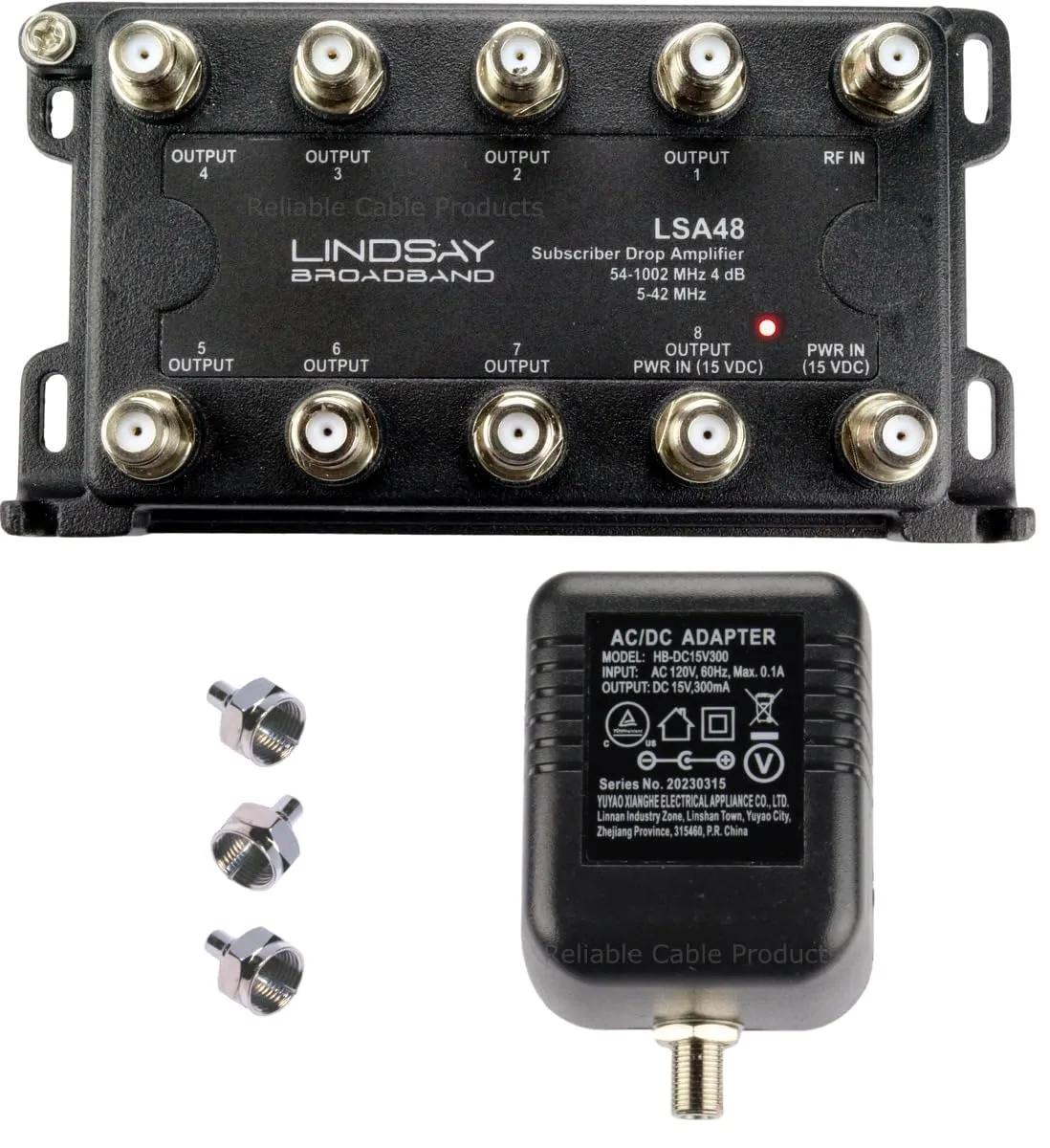 Reliable 8-Port TV Antenna Signal Splitter, Distribution Amplifier with Power Supply and F59 Terminators - Connect up to 8 Devices to 1 Antenna or Cable Line LSA48