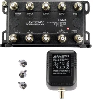 Reliable 8-Port TV Antenna Signal Splitter, Distribution Amplifier with Power Supply and F59 Terminators - Connect up to 8 Devices to 1 Antenna or Cable Line LSA48