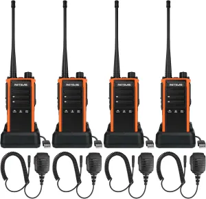 Retevis C5B 2 Way Radio Long Range, IP67 Waterproof, GMRS Radio, Built in Group Call, High Output, Repeater Compatible, Business Radio with Speaker Mic for Construction, Agriculture, Logistics(4 Pack)