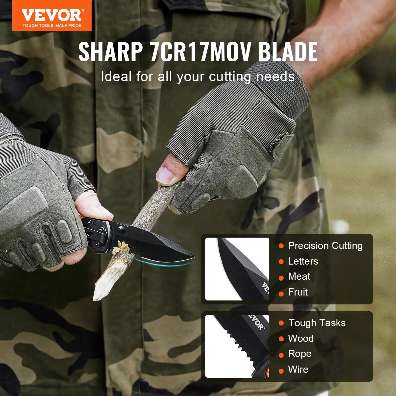 RidgeLine™ Compact Folding Knife – Serrated 7Cr17MoV Blade with Aluminum Grip