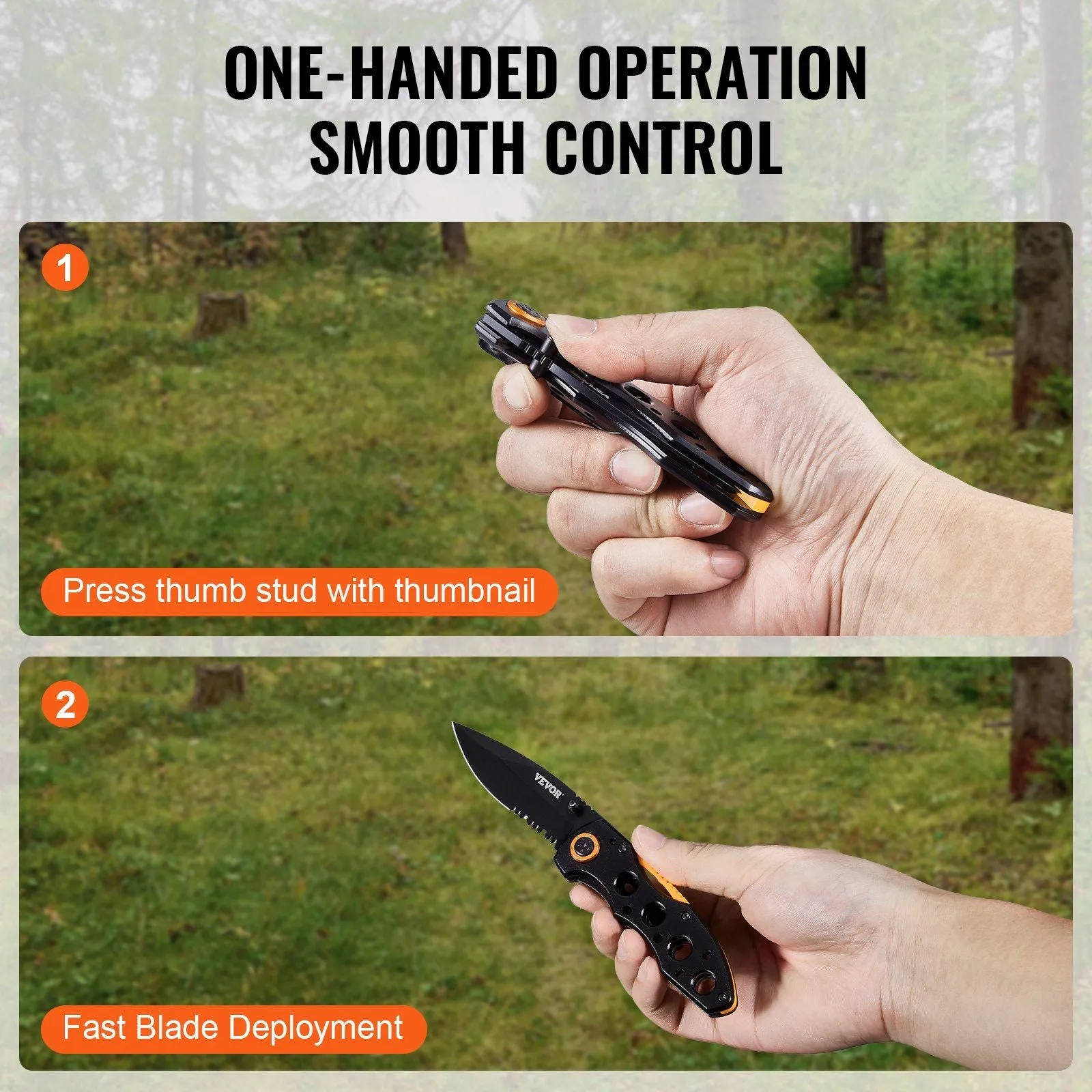 RidgeLine™ Compact Folding Knife – Serrated 7Cr17MoV Blade with Aluminum Grip