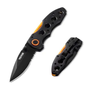 RidgeLine™ Compact Folding Knife – Serrated 7Cr17MoV Blade with Aluminum Grip
