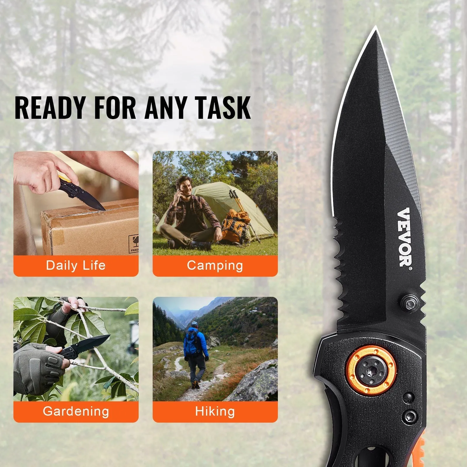 RidgeLine™ Compact Folding Knife – Serrated 7Cr17MoV Blade with Aluminum Grip