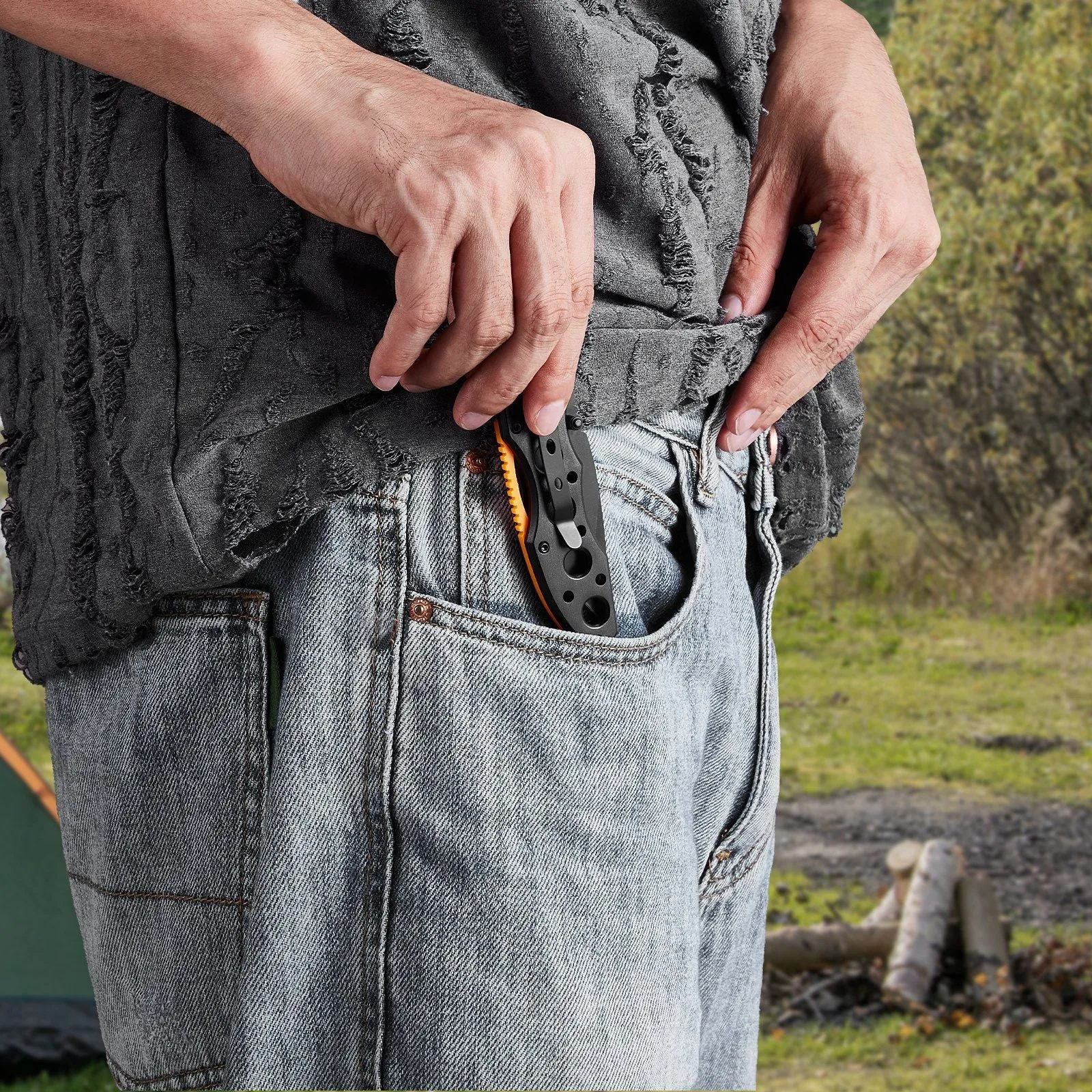 RidgeLine™ Compact Folding Knife – Serrated 7Cr17MoV Blade with Aluminum Grip