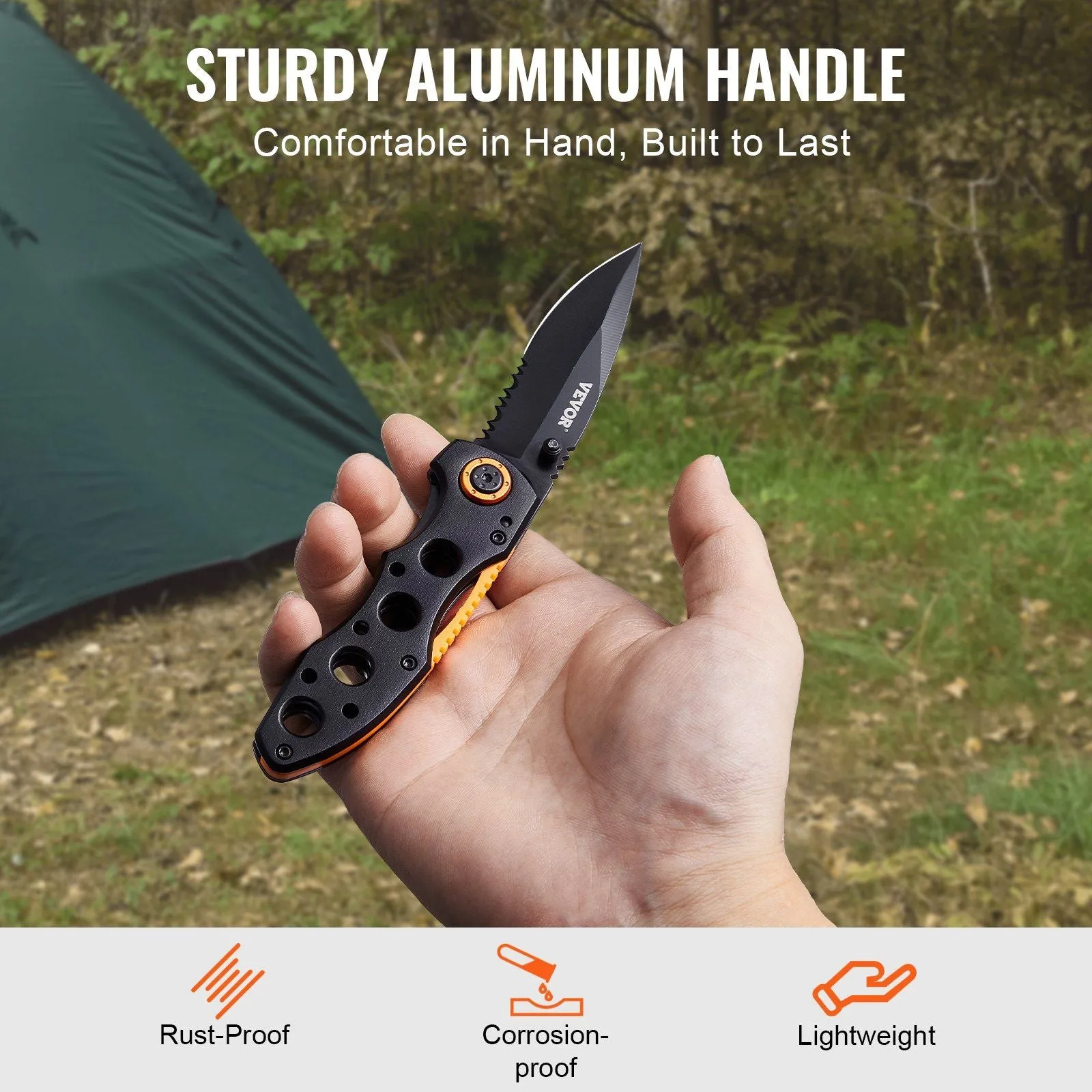 RidgeLine™ Compact Folding Knife – Serrated 7Cr17MoV Blade with Aluminum Grip