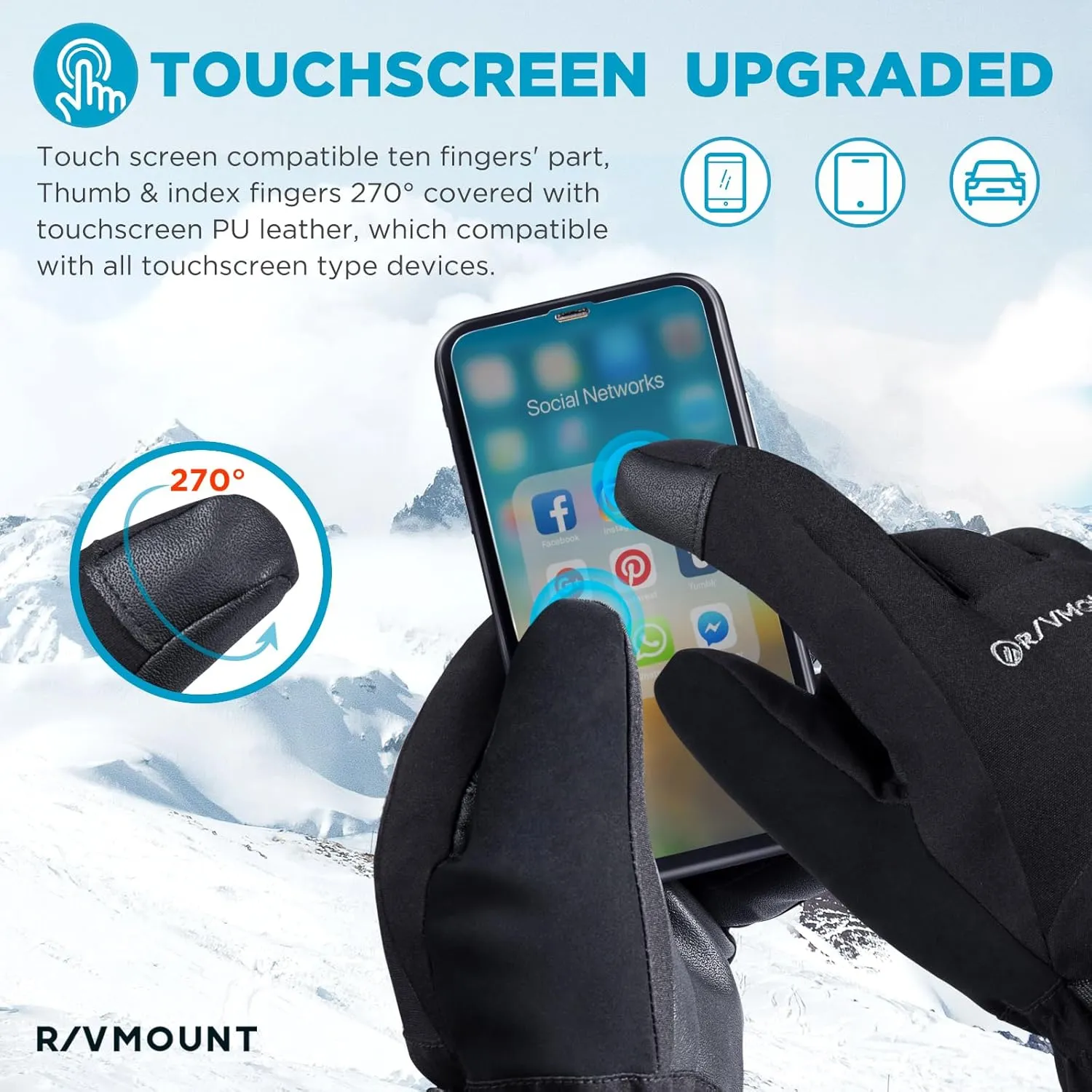 rivmount Ski Snow Gloves Men Women, Waterproof 3M Thinsulate Warm Touchscreen Winter Snowboard Snowmobile Cold Weather 601