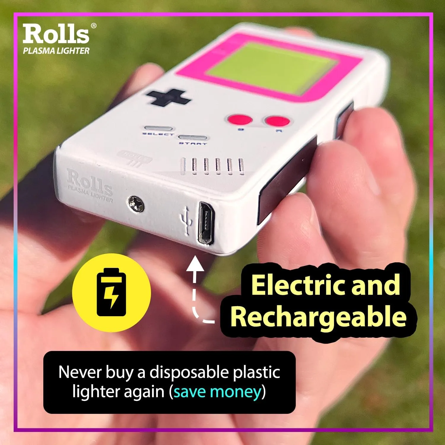 Rolls Electric Lighter - Cute Lighters - Gifts for Women - Birthday Gifts for Women - Cool Gadgets - Retro Gamer Custom Unique Stocking Stuffers - by Rolls Plasma Lighter (Pink)