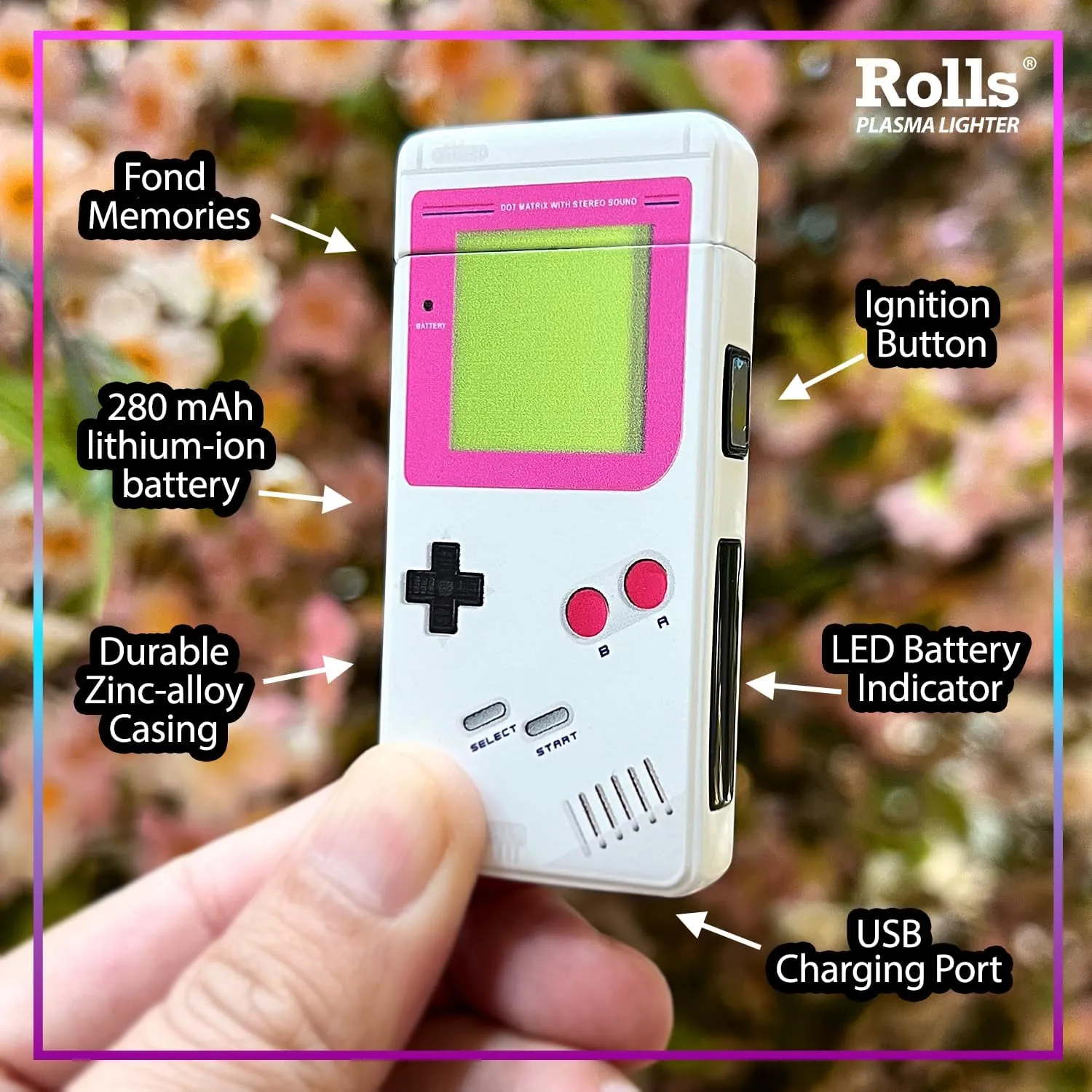 Rolls Electric Lighter - Cute Lighters - Gifts for Women - Birthday Gifts for Women - Cool Gadgets - Retro Gamer Custom Unique Stocking Stuffers - by Rolls Plasma Lighter (Pink)