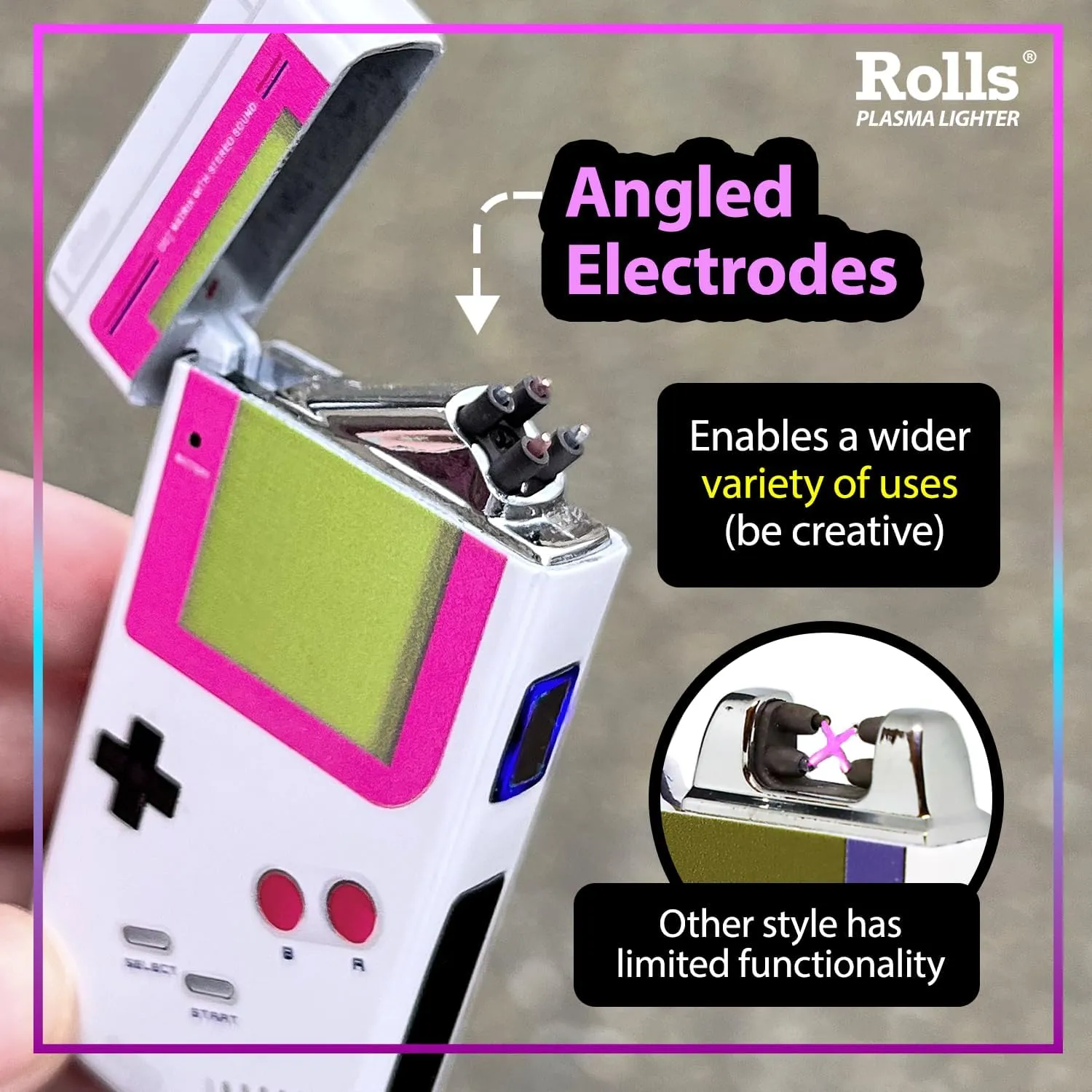 Rolls Electric Lighter - Cute Lighters - Gifts for Women - Birthday Gifts for Women - Cool Gadgets - Retro Gamer Custom Unique Stocking Stuffers - by Rolls Plasma Lighter (Pink)