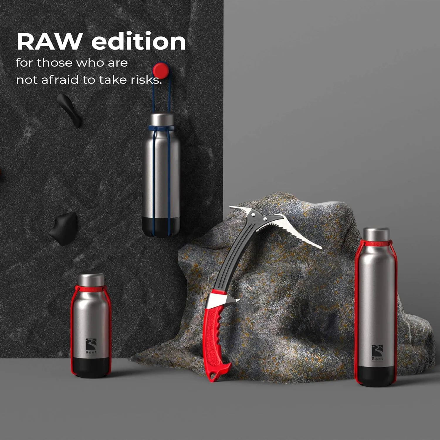 Root FTC Bottle Thermal Flask Stainless Steel Double Wall, Anti Drop Cap, Shockproof Bottom, Bungee Cords, 530 ml, 700 ml and 940 ml - Hot (20h) / Cold (24h)