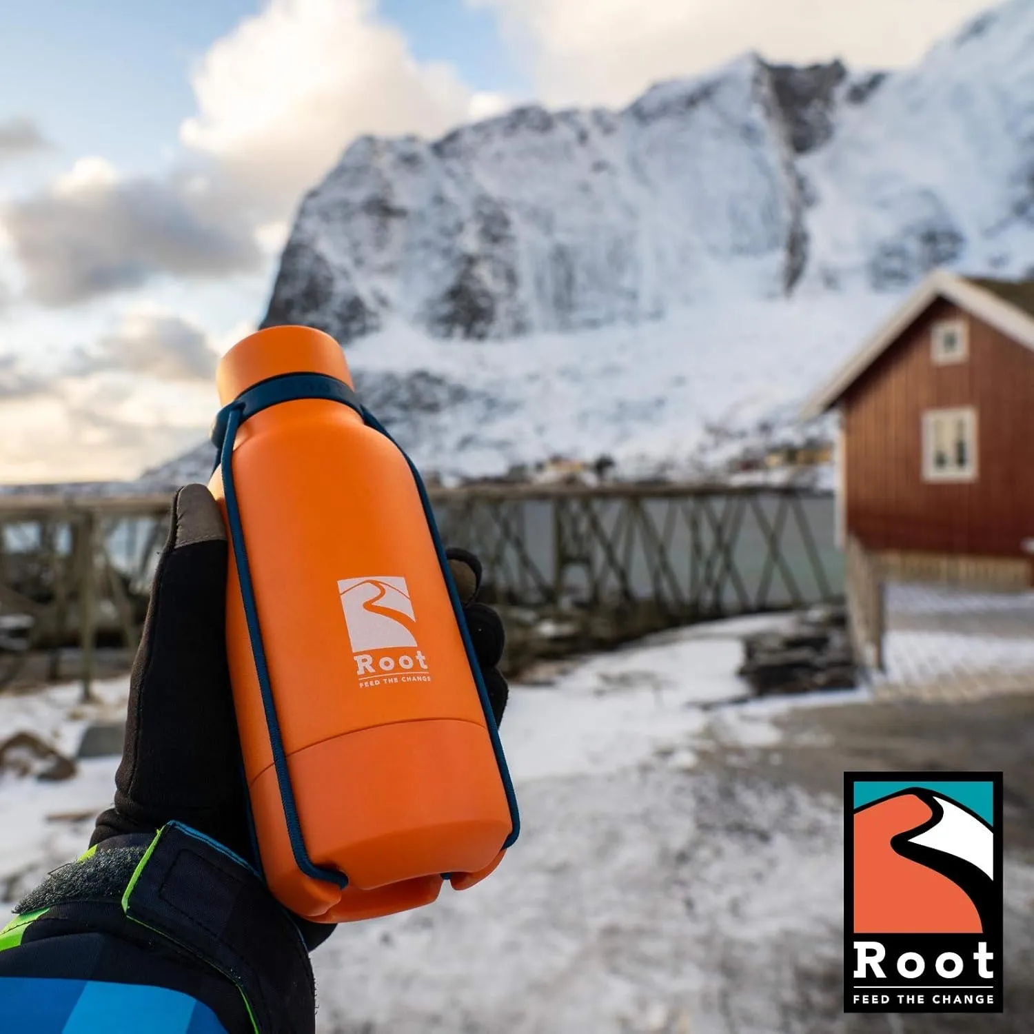 Root FTC Bottle Thermal Flask Stainless Steel Double Wall, Anti Drop Cap, Shockproof Bottom, Bungee Cords, 530 ml, 700 ml and 940 ml - Hot (20h) / Cold (24h)