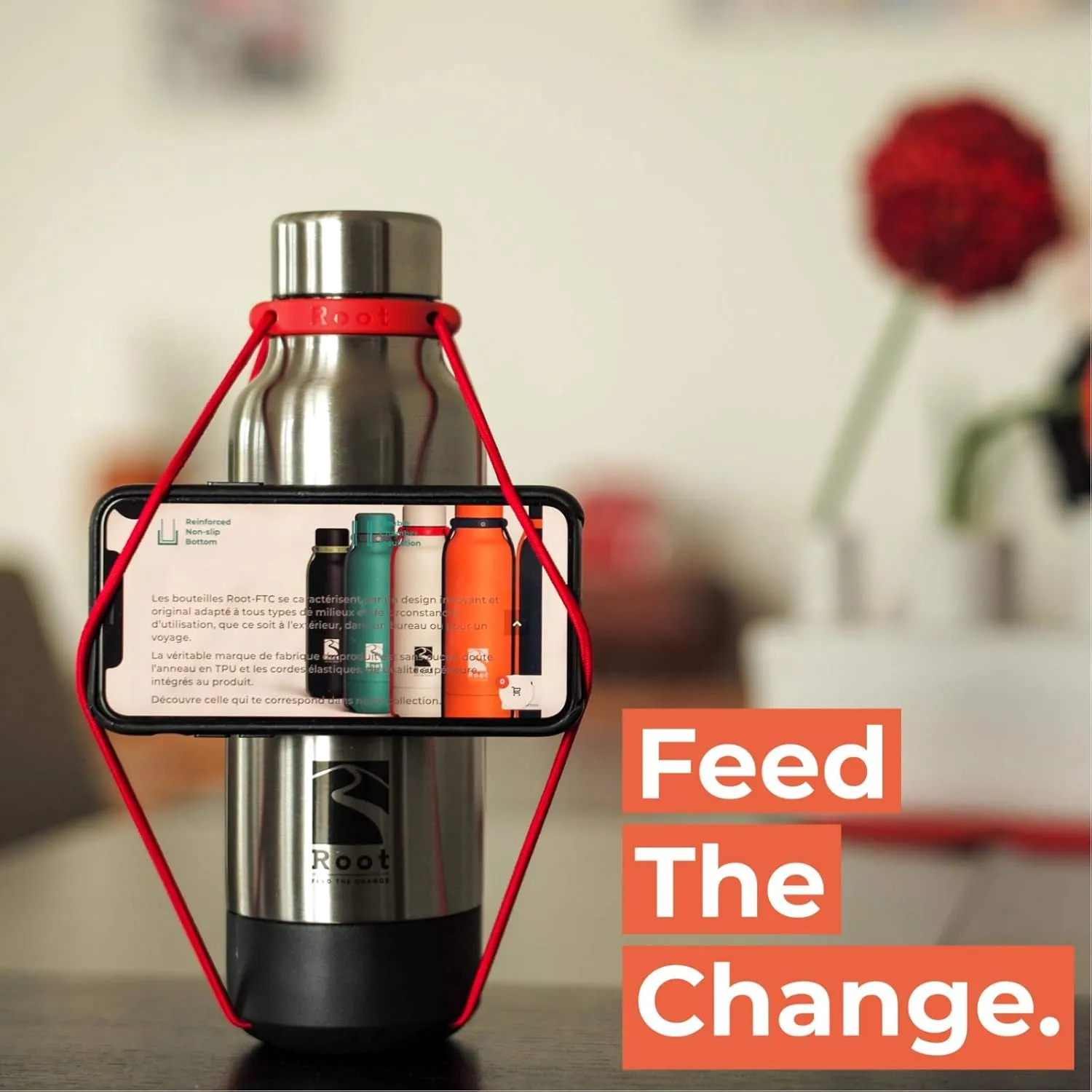 Root FTC Bottle Thermal Flask Stainless Steel Double Wall, Anti Drop Cap, Shockproof Bottom, Bungee Cords, 530 ml, 700 ml and 940 ml - Hot (20h) / Cold (24h)