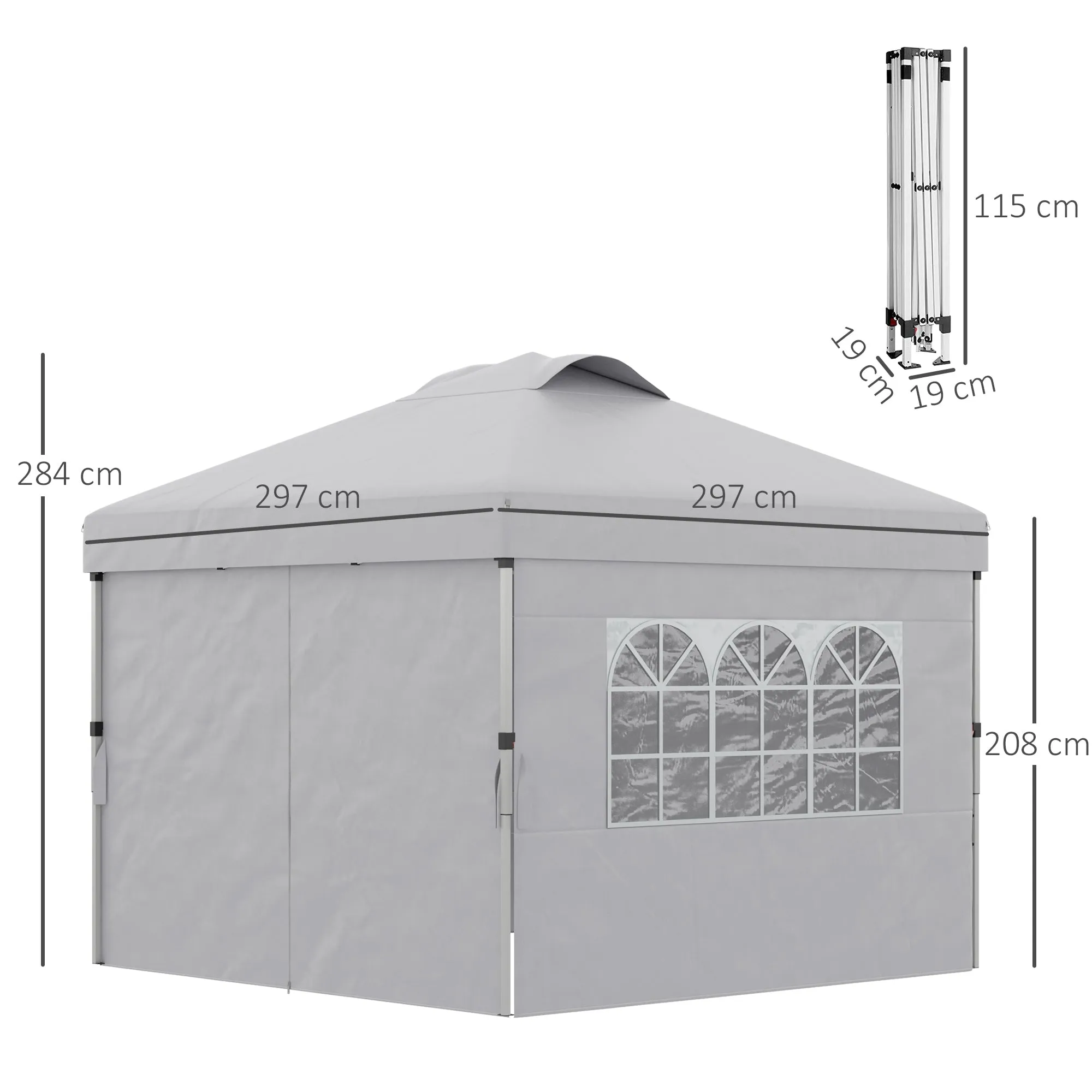 Rootz Foldable Pop-Up Party Tent - Gazebo - Canopy - UV30  Protection - 297cm x 297cm x 284cm with Adjustable Side Walls & Portable Roller Bag