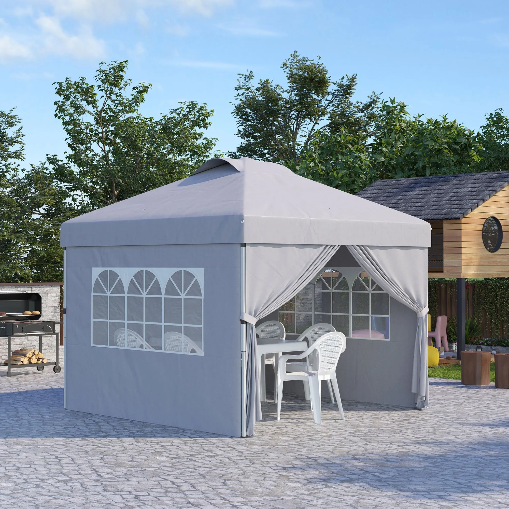 Rootz Foldable Pop-Up Party Tent - Gazebo - Canopy - UV30  Protection - 297cm x 297cm x 284cm with Adjustable Side Walls & Portable Roller Bag