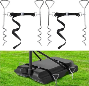 RunNico Basketball Goal Anchor, Heavy Duty Basketball Hoop Tie Down Kit, Court Setup Ground Stakes with Adjustable Straps for Basketball Mounting Trampoline Swing Tent